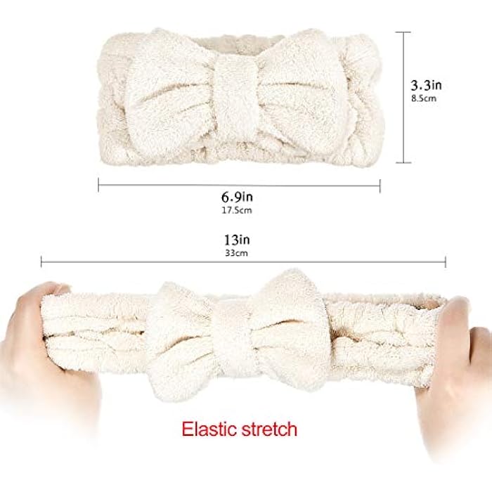 3 Pieces Towel Headband for Washing Face,Face Wash Headband Microfiber Bowtie Shower bath Headband Hair Band Makeup Spa Headband for Women and Girls (Blue,Pink,White) - Image 4